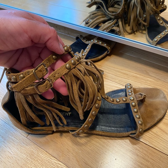 Saint Laurent Leather Fringe Gladiator Sandals - Picture 3 of 7